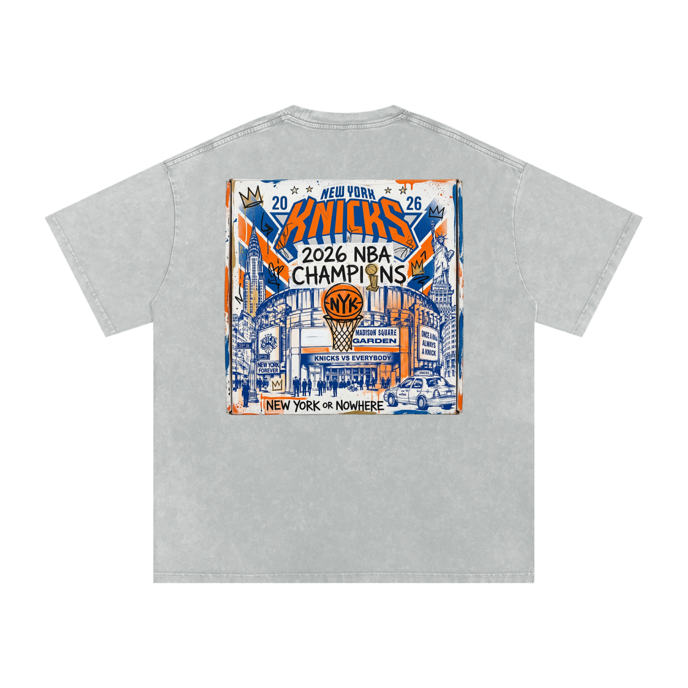 Orange and Blue Skies Snow Washed Oversized Cotton T-Shirt
