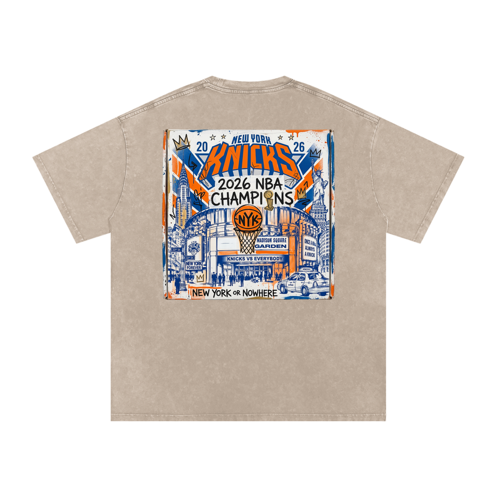 Orange and Blue Skies Snow Washed Oversized Cotton T-Shirt