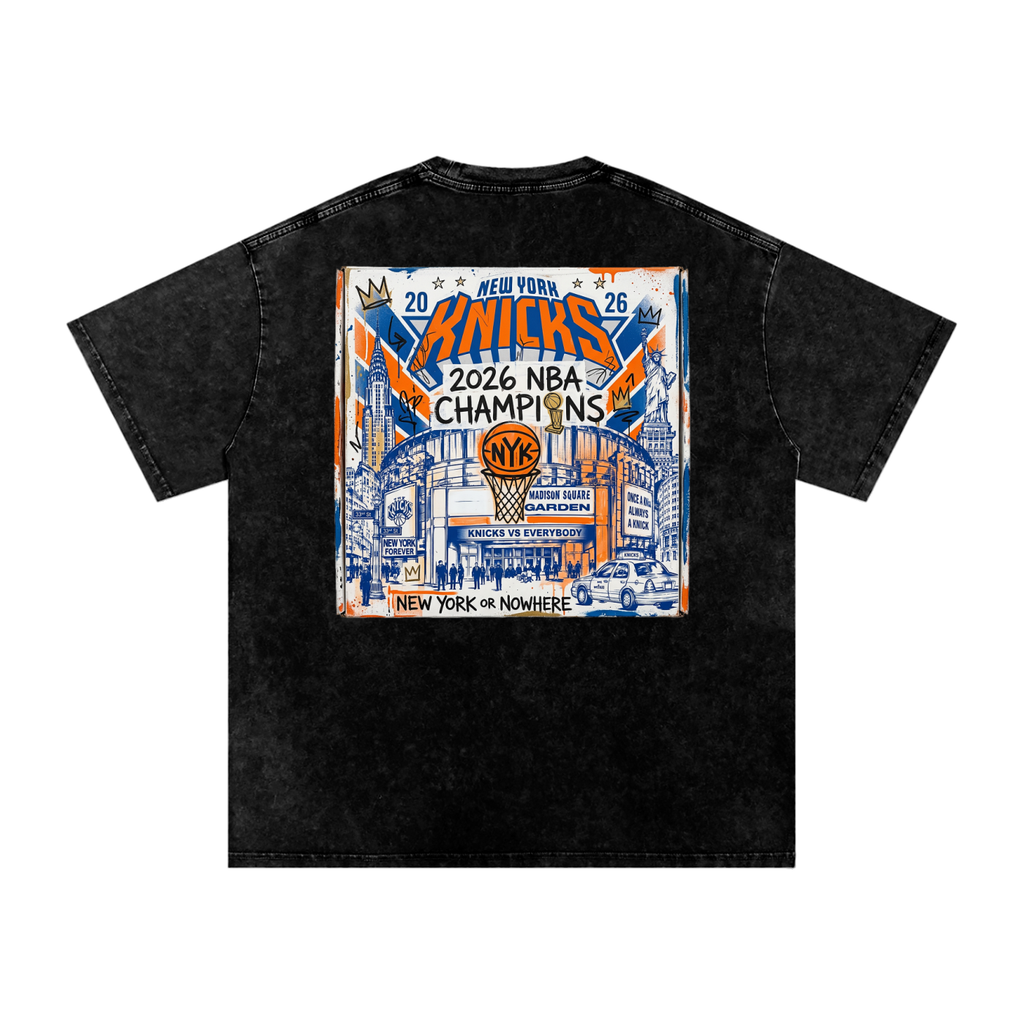 Orange and Blue Skies Snow Washed Oversized Cotton T-Shirt