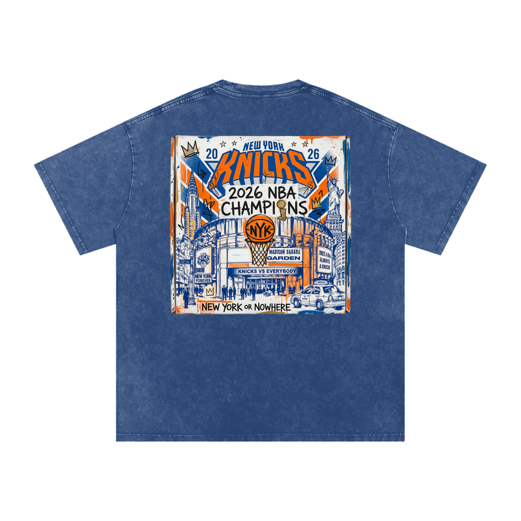 Orange and Blue Skies Snow Washed Oversized Cotton T-Shirt