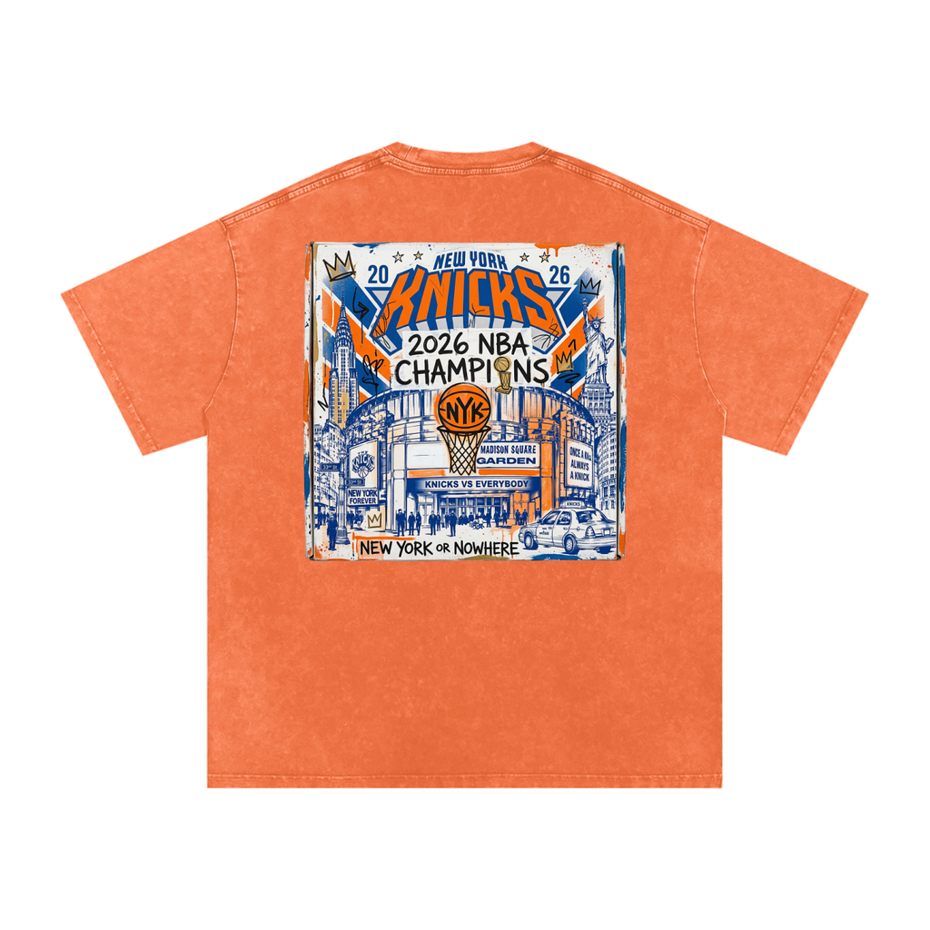 Orange and Blue Skies Snow Washed Oversized Cotton T-Shirt