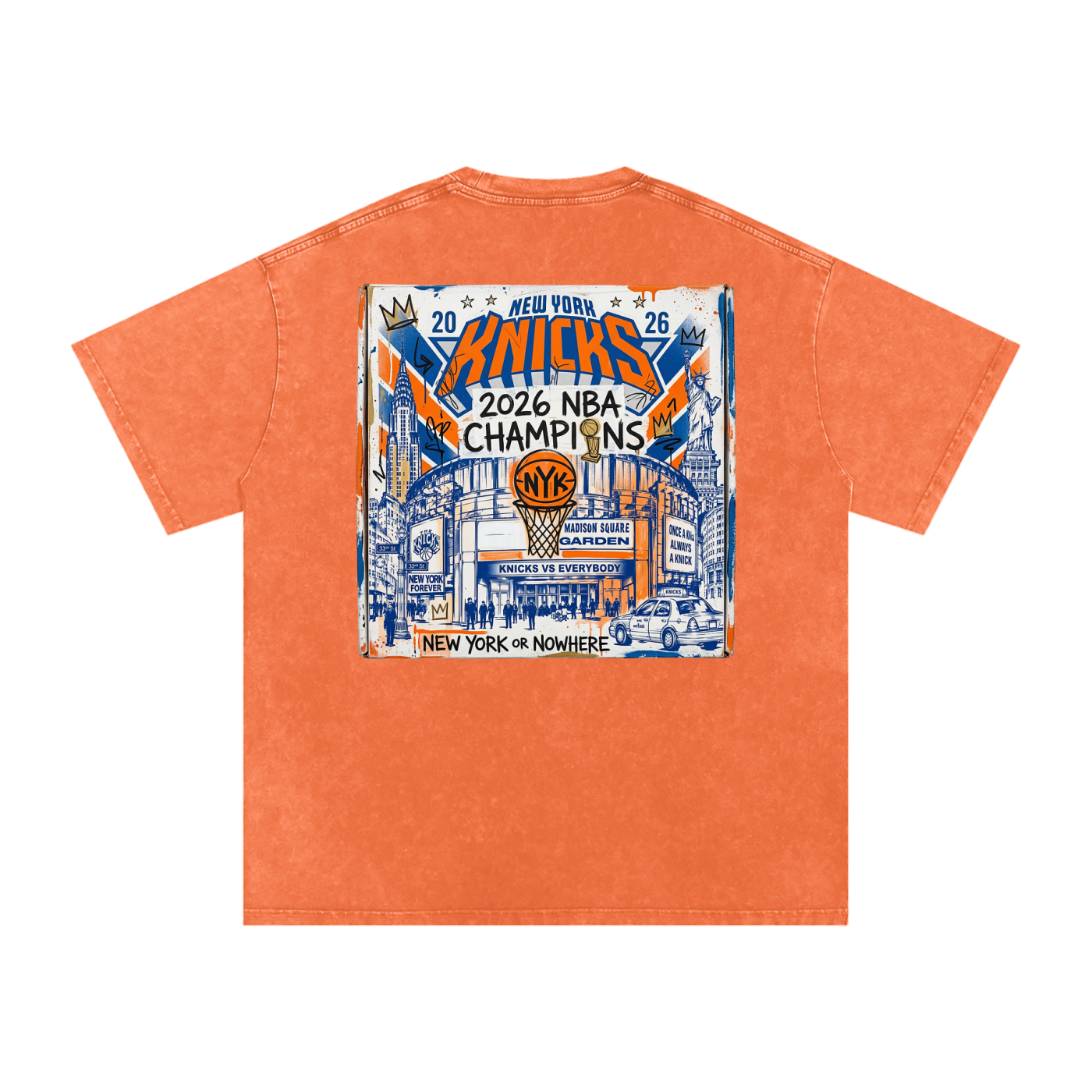 Orange and Blue Skies Snow Washed Oversized Cotton T-Shirt